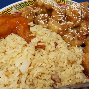 a plate of rice and chicken