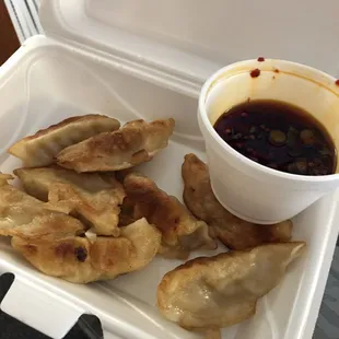 chicken dumplings in a styrofoam container