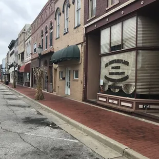 an empty street in a small town