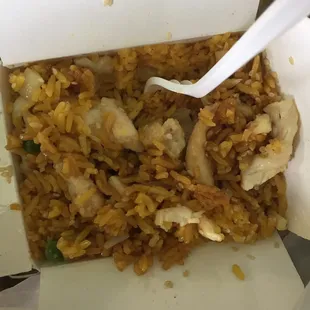 Gross. This is supposed to be sesame chicken. But it's plain chicken over rice with sesame seeds on top that cost an extra $2