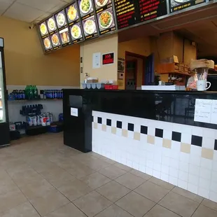 a view of the counter and menus
