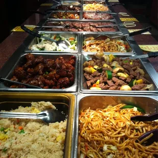 a long buffet of food