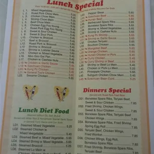 Lunch, Lighter fare,  and Dinner specials.