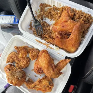 WTH is this...4 wings and rice. My fourth wing is a bunch of scraps. $11 and did not taste good at all