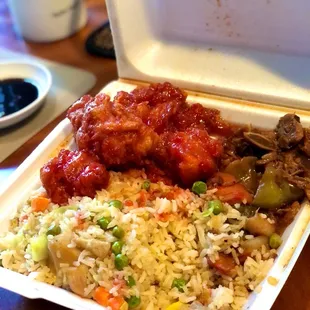 Fried Rice with Sweet/Sour Pork and Spareribs in Black Bean Sauce