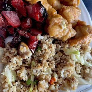 3 item combo- fried rice, lemon chicken, and bbq pork