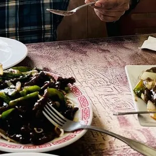 Mongolian beef and Beef with peppers