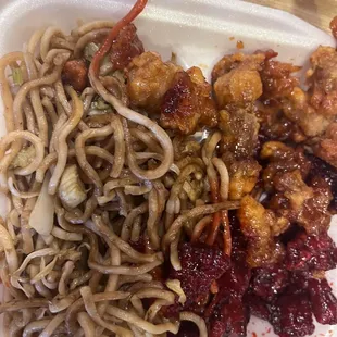 Sesame and Orange chicken with noodles