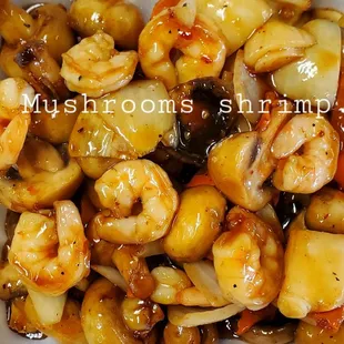 shrimp and mushrooms in a sauce