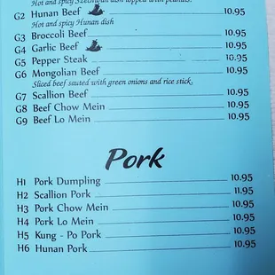 the menu of the restaurant
