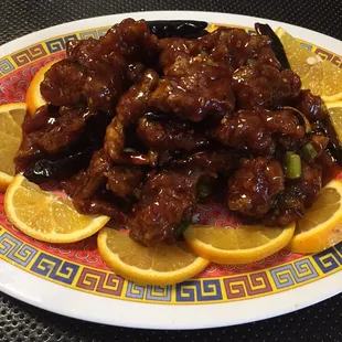 a plate of chinese food