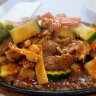 Forgot the name of this dish, but it came out hot.  It's part of the sizzling plate section with beef.