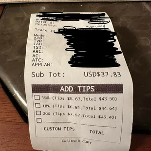 Final bill they charged