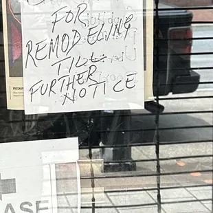 Restaurant closed for remodeling. May 23, 2023