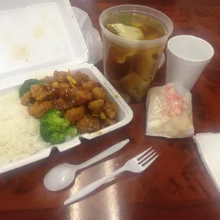 Spicy orange chicken and wonton soup!!
