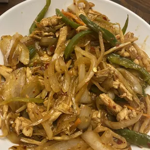 a plate of stir fried vegetables