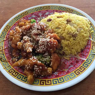 Sesame chicken with pork fried rice.....