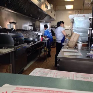 From the front counter into the kitchen.