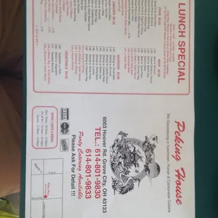 Peking House lunch menu