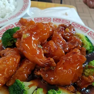 General Tso&apos;s shrimp, pretty good bit a little sweet.