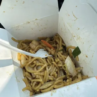 Raw hand handled noodles and overcooked very mushy