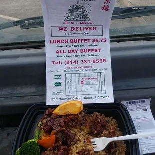 S4. Orange Beef fried rice. Buffet closed of course due to Covid 19 however delivery phone orders and walkin to go are available.