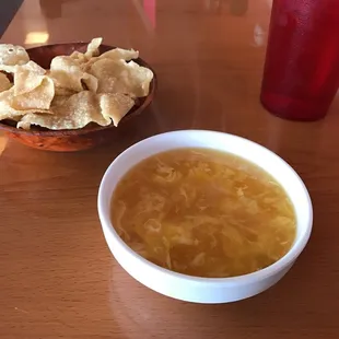 Egg drop soup with those noodles I love!