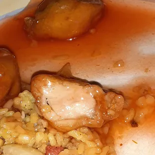 Inside of Sweet and Sour Pork. Good meat.