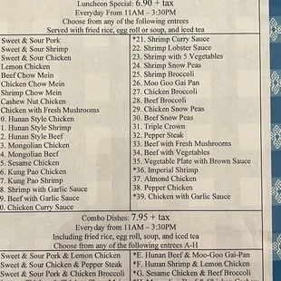 Lunch menu  9/13/22