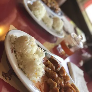 two plates of food on a table
