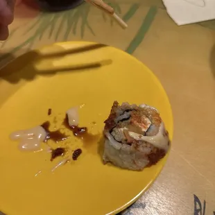 One of two pieces of sushi