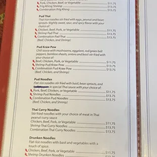 the menu and prices