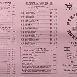 New updated menu 2023 - front