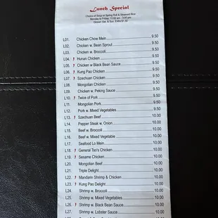 Lunch specials menu