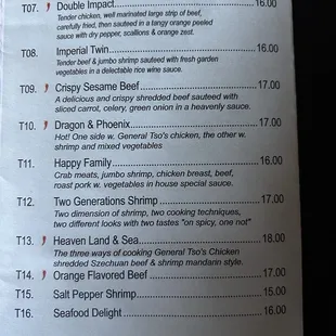 Chef&apos;s specials menu