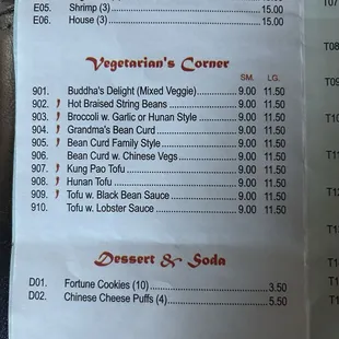 Vegetarian menu