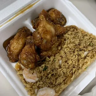 Lunch special Teriyaki wings with Shrimp fried rice