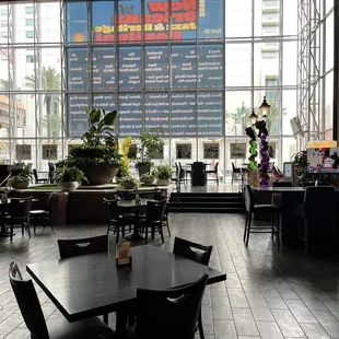 tables and chairs in a restaurant