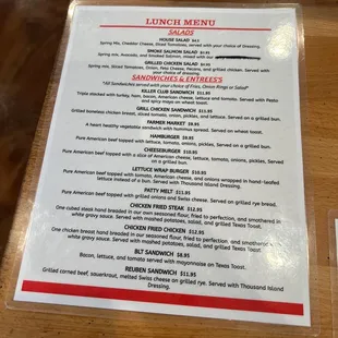 Lunch menu