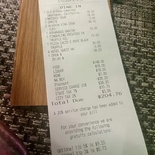 Bill for 4 people