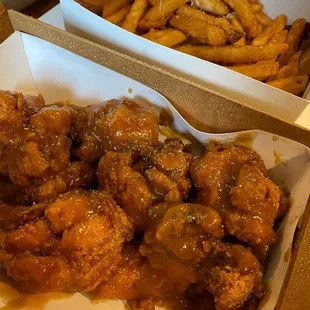 Crispy Fried Chicken with Honey Garlic Sauce and Truffle Fries