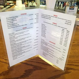 a menu for a restaurant