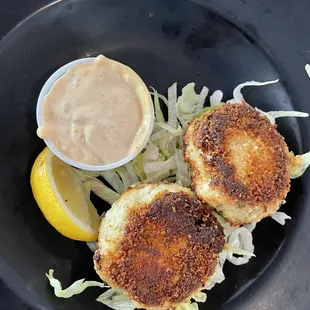 Sauteed crab cakes.