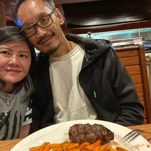 Ribeye steak with sweet potatoes