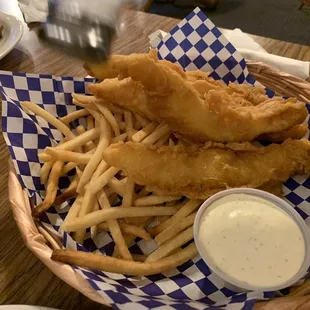 Fish and chips large.