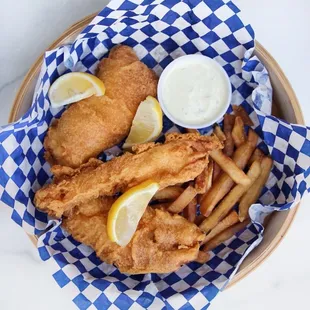 Medium fish &amp; chips (staged at home)