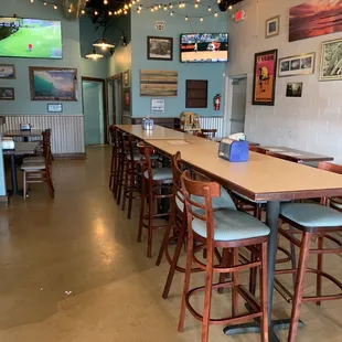 tables and chairs in a restaurant