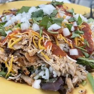 Unemployed surfer as a salad bowl with chicken added