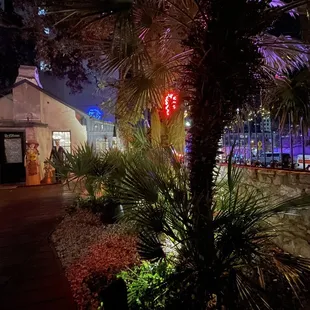 Outdoor seating area 8-9PM on a Thursday night; street was hopping