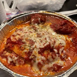 Lasagna and a side of meatballs
